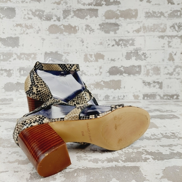 NEW Marc Fisher Natural Snake Print T-Strap Walinda Heeled Sandals W282 - Picture 8 of 10